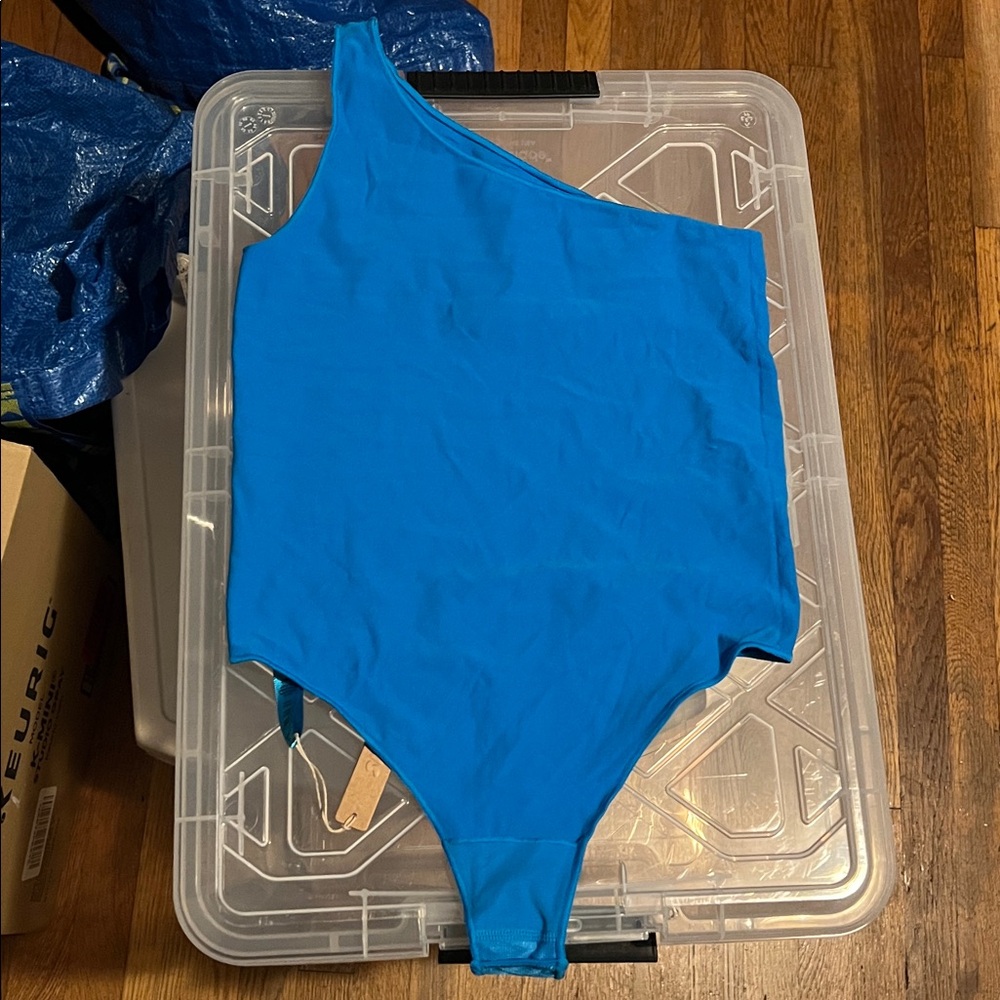 SKIMS One-Shoulder Bodysuit in Bright Blue